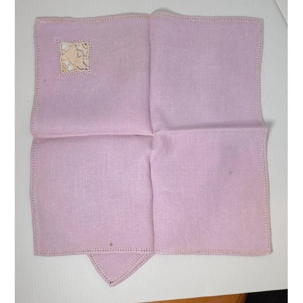 Vintage Purple Linens Napkins Set‎ of 4 Cutwork Inset Hemstitched